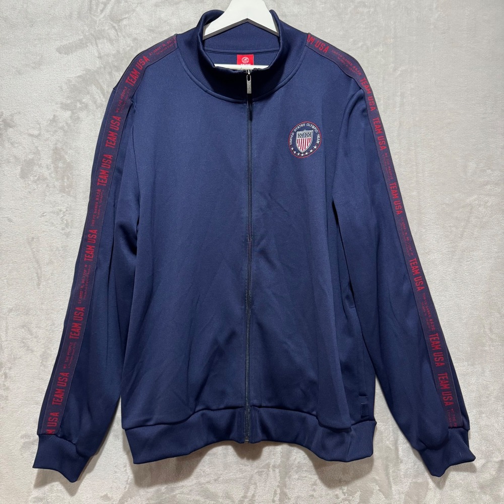 Team USA Olympics Track Jacket Mens XL Blue Full Zip Tape Logo United States‎